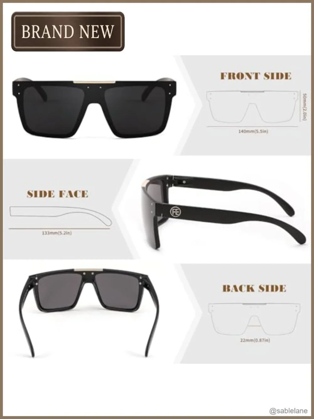 Polarized Sunglasses for Men Oversized Square Flat Top UV400 Protection Shield
